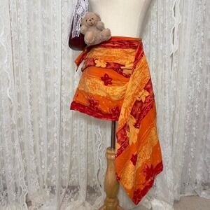 Vintage Y2K Wrap Skirt Sarong Orange Floral Mini Size S/M Vacation Tropical